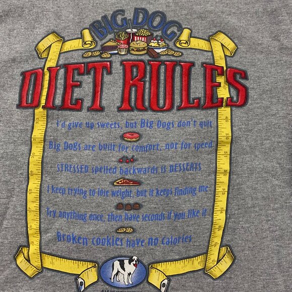 Vintage Y2K Big Dogs Diet Rules T Shirt Men's Size Small / Medium Gray Cotton - Picture 6 of 13